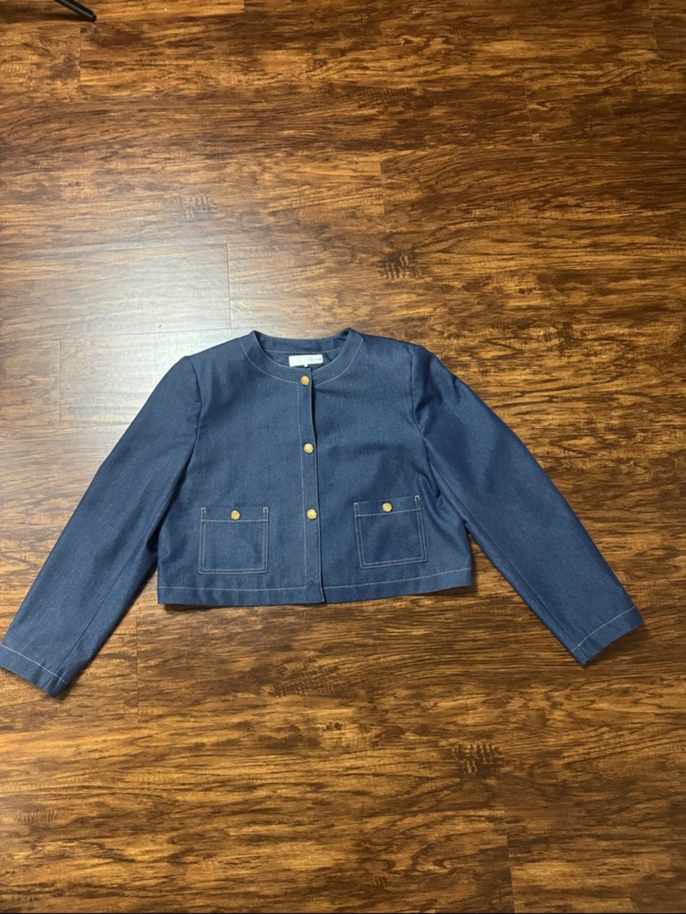 Zara Navy Cropped Button-Front Blazer with Gold Buttons XXL